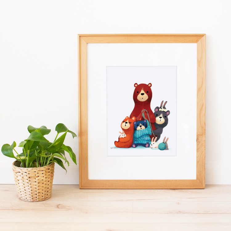 Bear Family Knitting Large Print