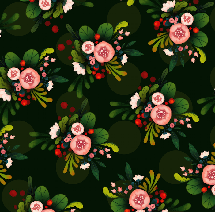 Pink and Black Floral Wrapping Paper