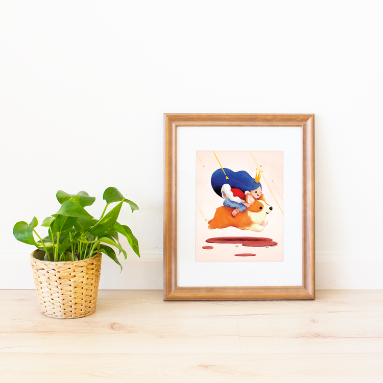 Girl With Corgi Medium Print