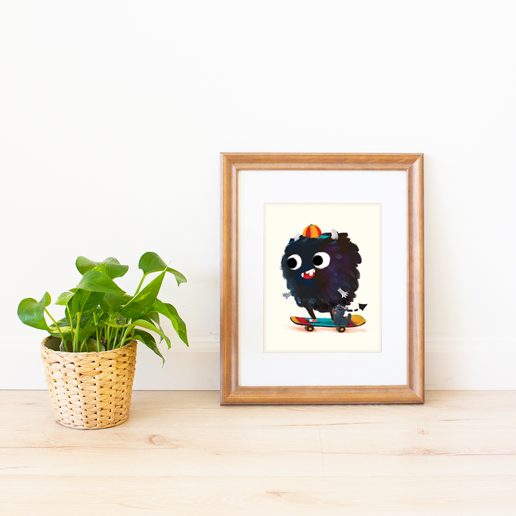 Monster and Meow Skateboarding Medium Print