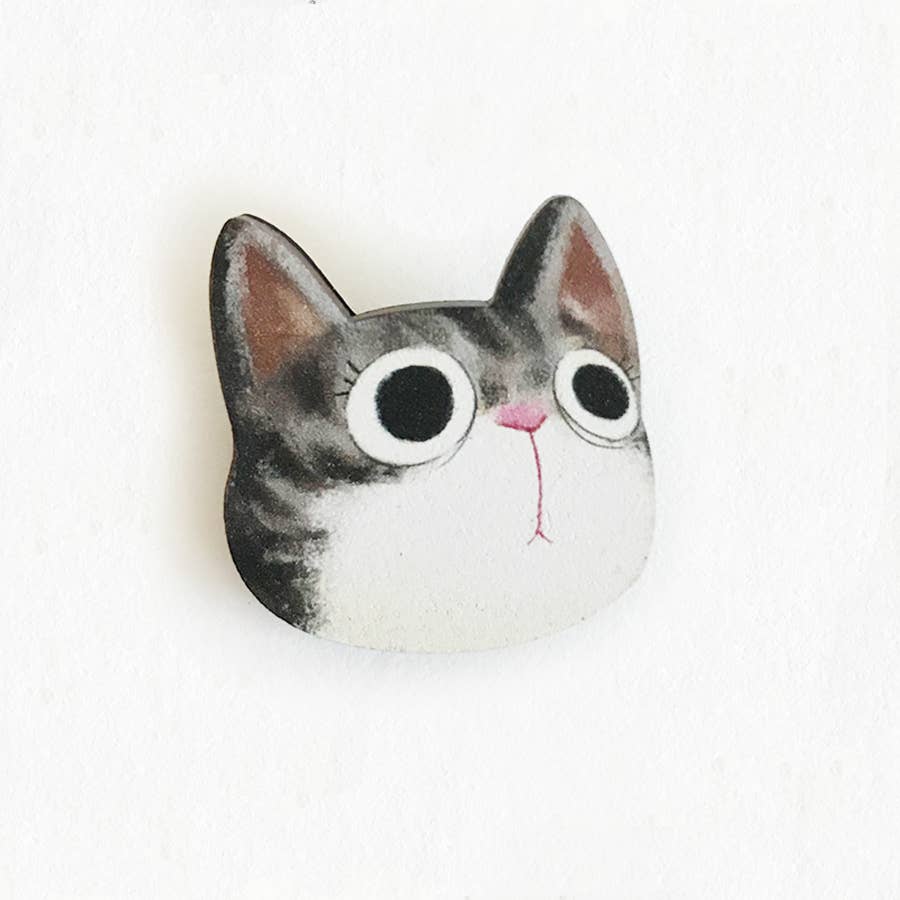 Grey Tabby Wooden Pin