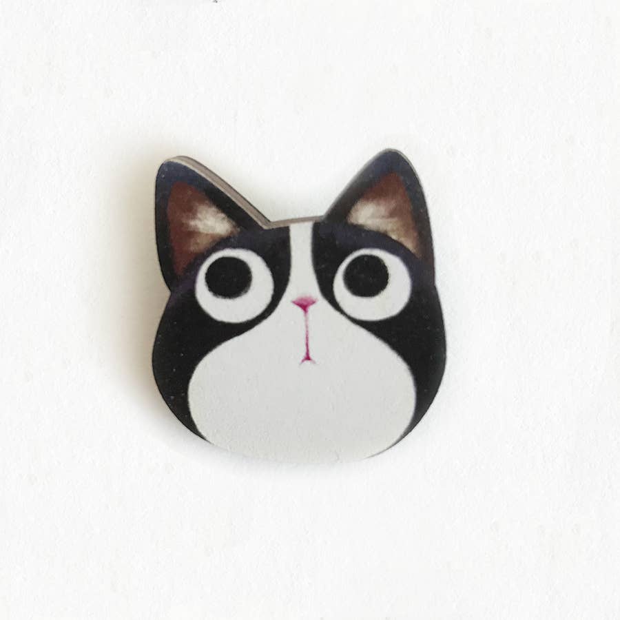 Tuxedo Cat Wooden Pin