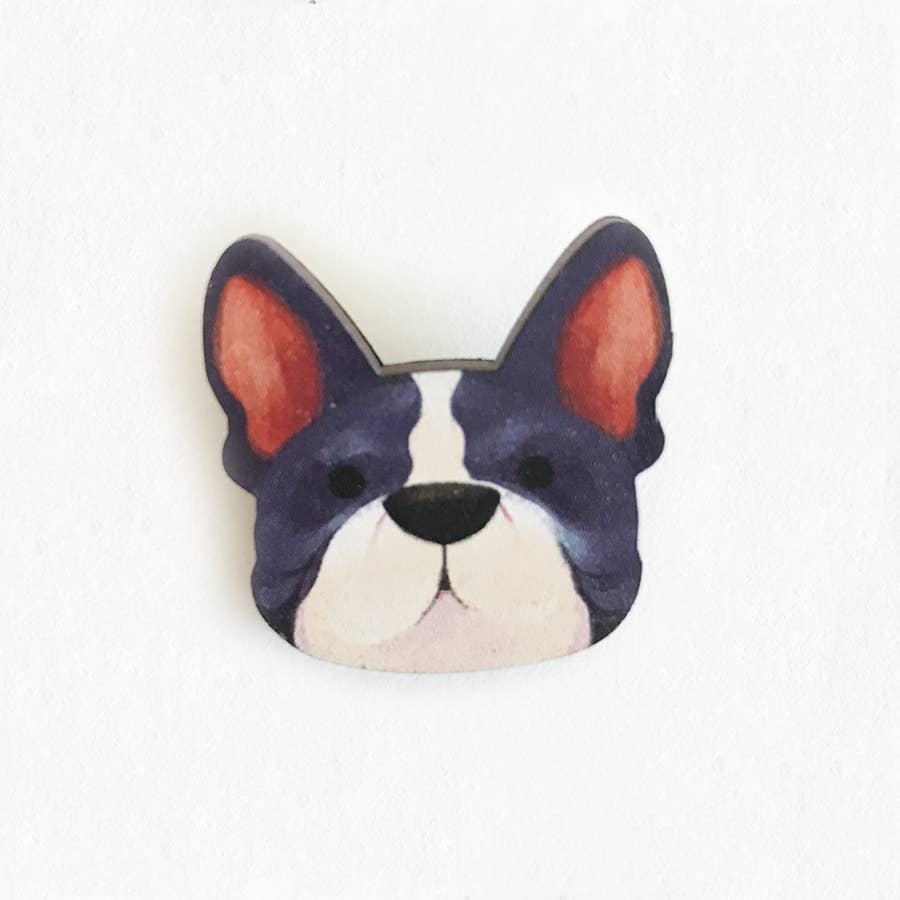 French Bull Dog Wooden Pin