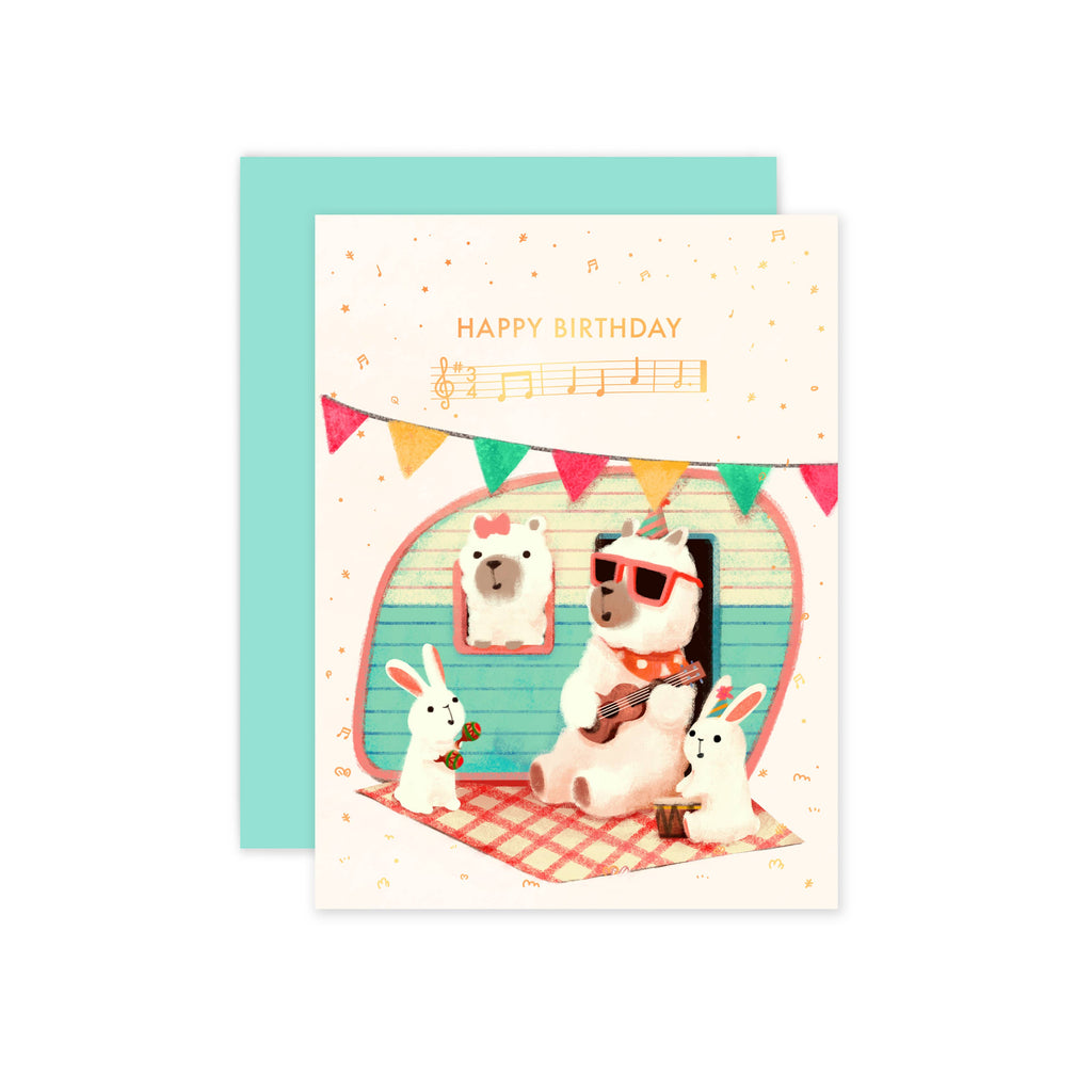 Birthday Alpaca Rose Gold Foil Card