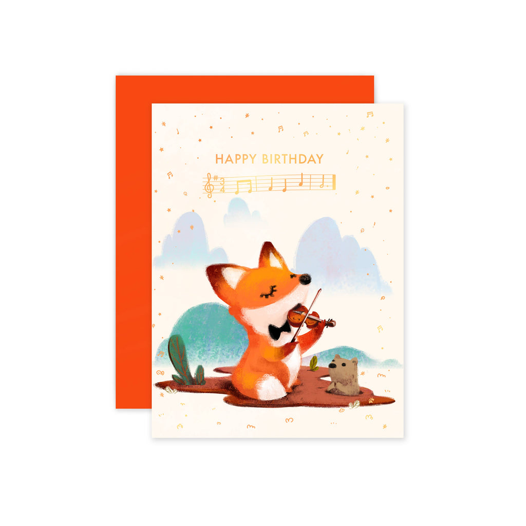 Birthday Fox Rose Gold Foil Card