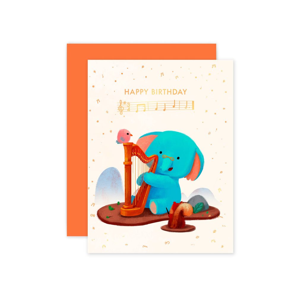 Birthday Elephant Rose Gold Foil Card