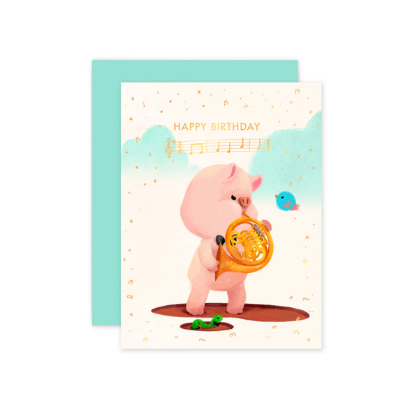 Birthday Pig Rose Gold Foil Card