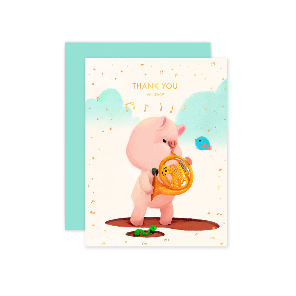 Thank You Pig Rose Gold Foil Card