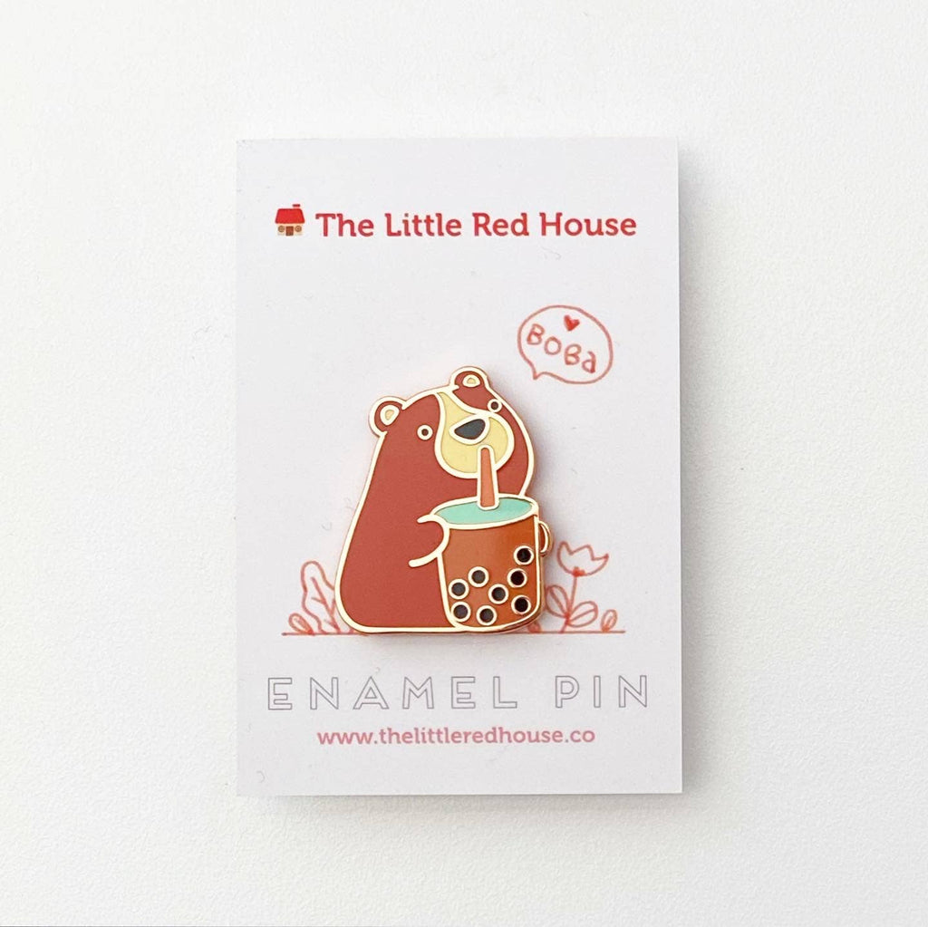 Bear with Boba Rose Gold Plating Enamel Pin