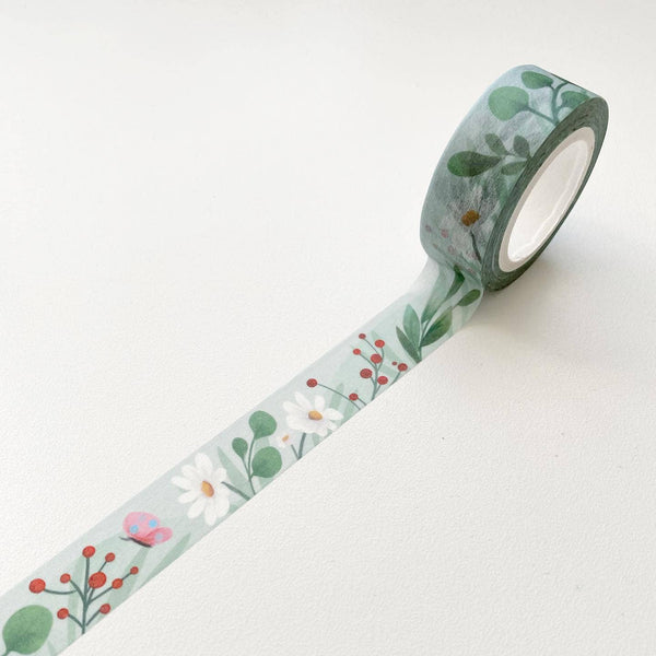 15mm Sage Color Floral Washi Tape