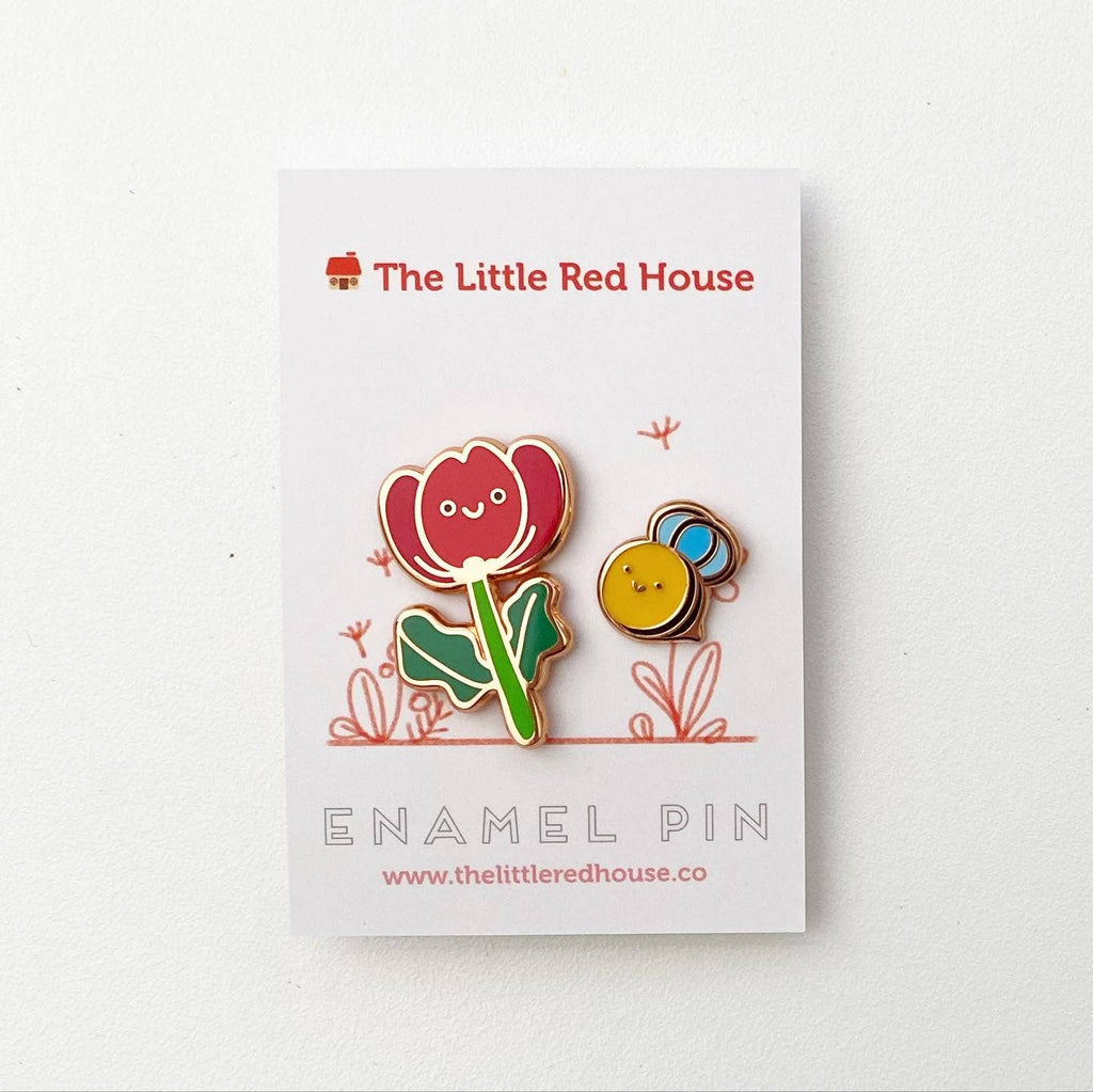 Flower Bee Set Gold Plating Enamel Pin Set