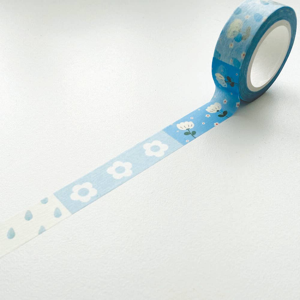 15mm Pattern Washi Tape - Light Blue Flowers