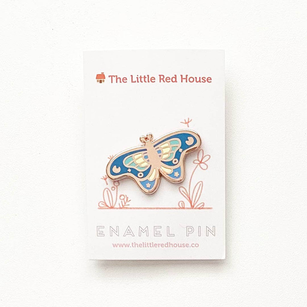 Blue Butterfly Rose Gold Enamel Pin