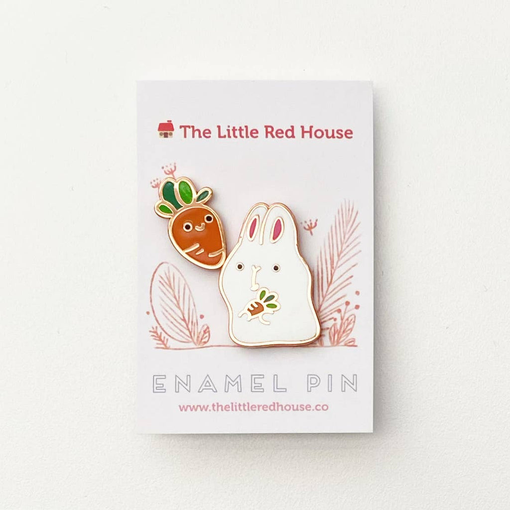 Bunny With Carrot Rose Gold Plating Enamel Pin Set