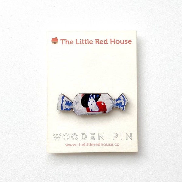 White Bunny Candy Wooden Pin