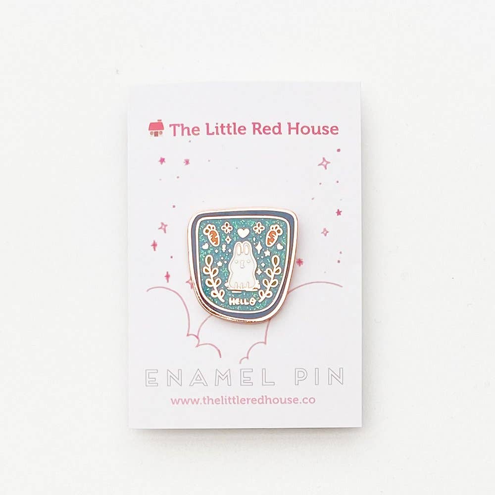 Bunny Hello Badge Speckle Enamel Pin