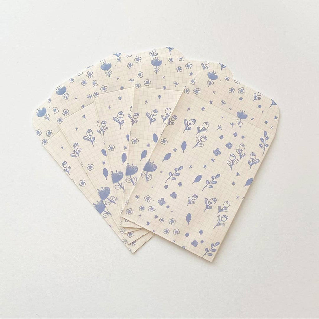 Blue Floral Drawing Small Paper Gift Bags